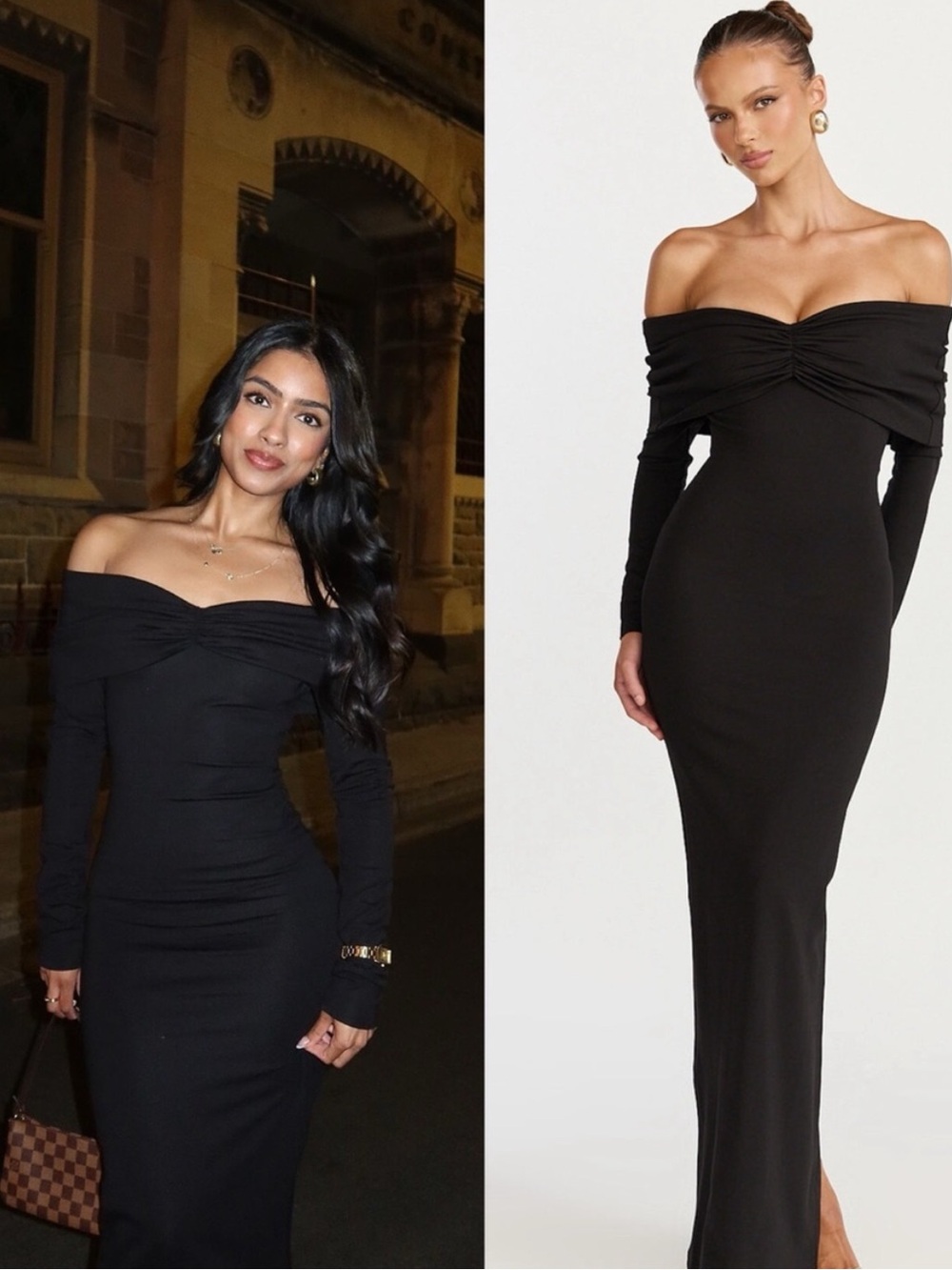 Showpo rani black off shoulder ruched bodycon long sleeve maxi dress 10